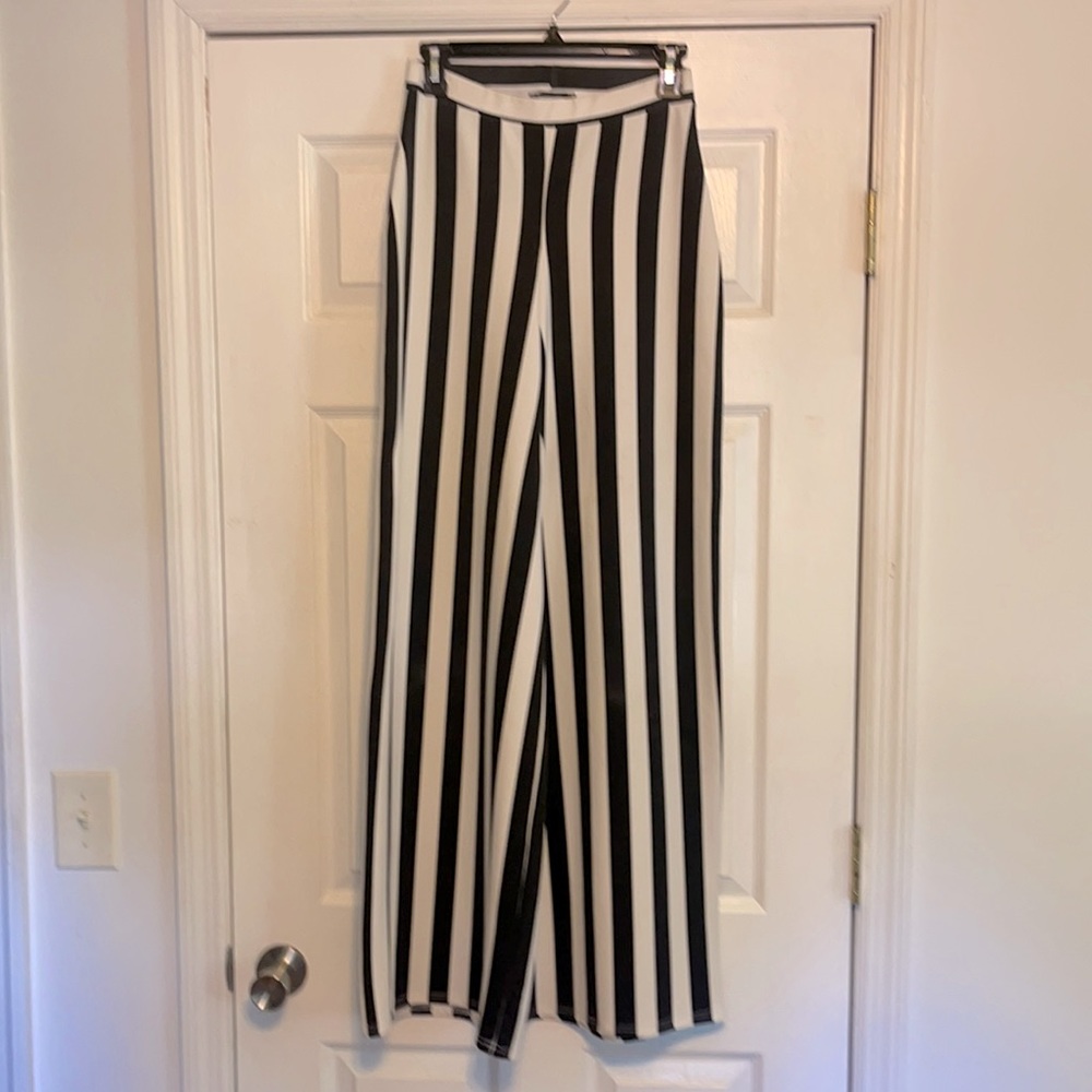 High waisted wide leg striped pants